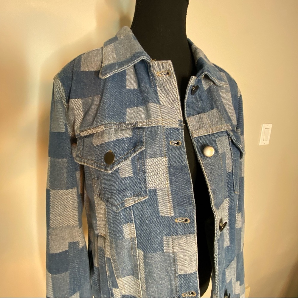 ALEXIS TAYLOR New Patchwork Denim Jean Jacket Pockets Cotton Streetwear Medium - Picture 3 of 15